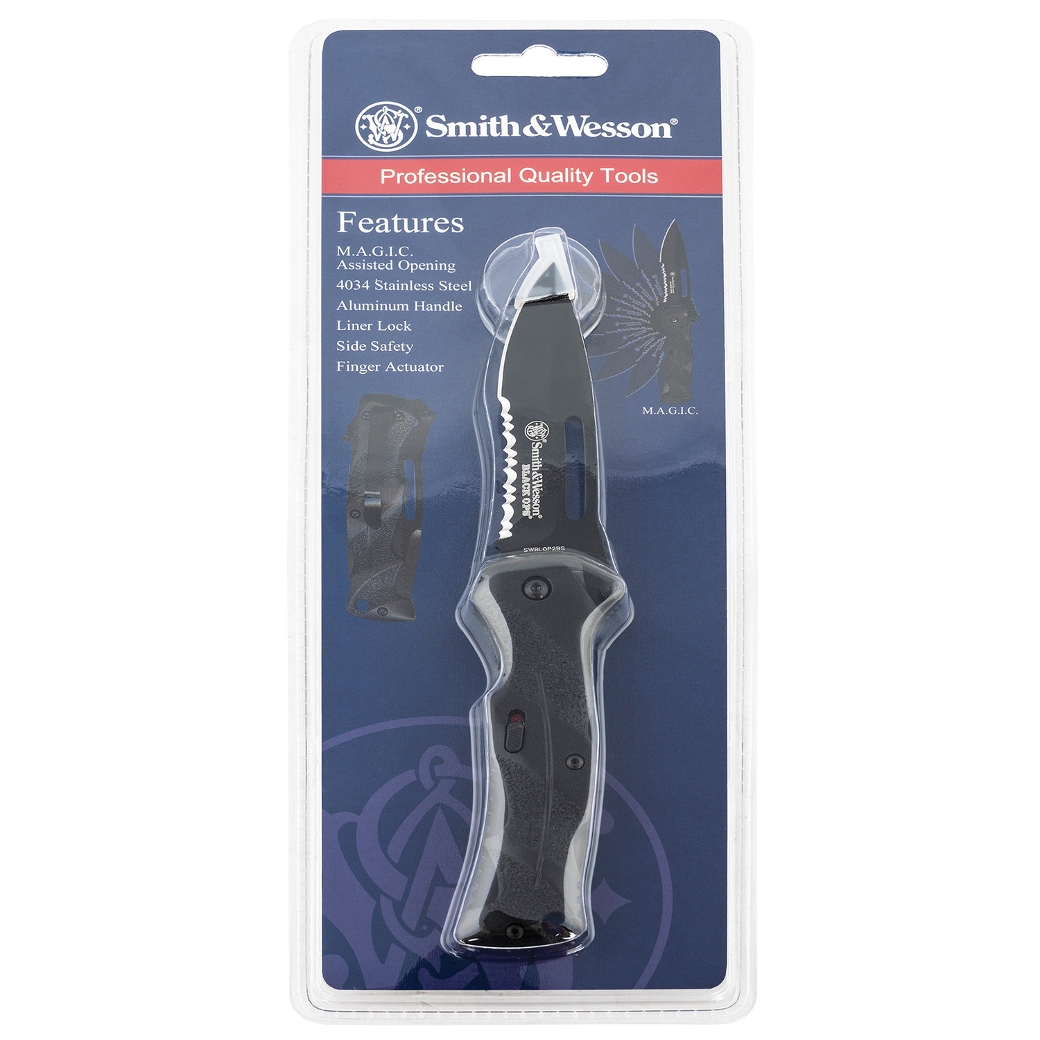 Smith & Wesson Black Ops Folding Knife Drop Point, Black - SWBLOP2BSCP