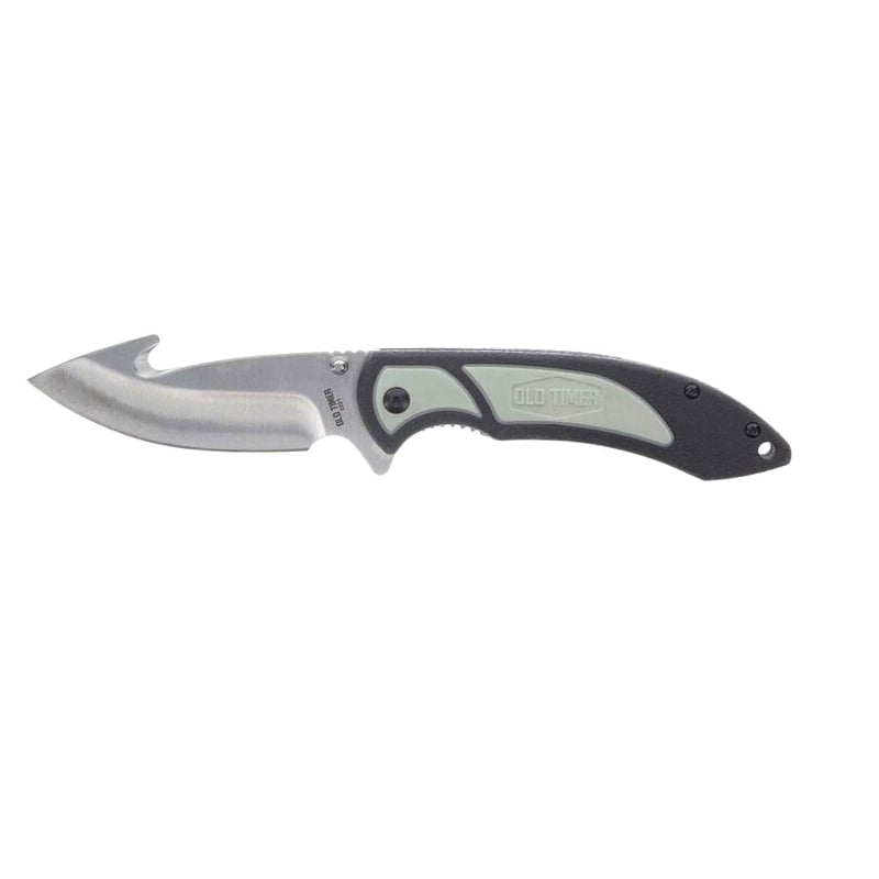 Old Timer Trail Boss Folding Knife Gut Hook, Black/Gray