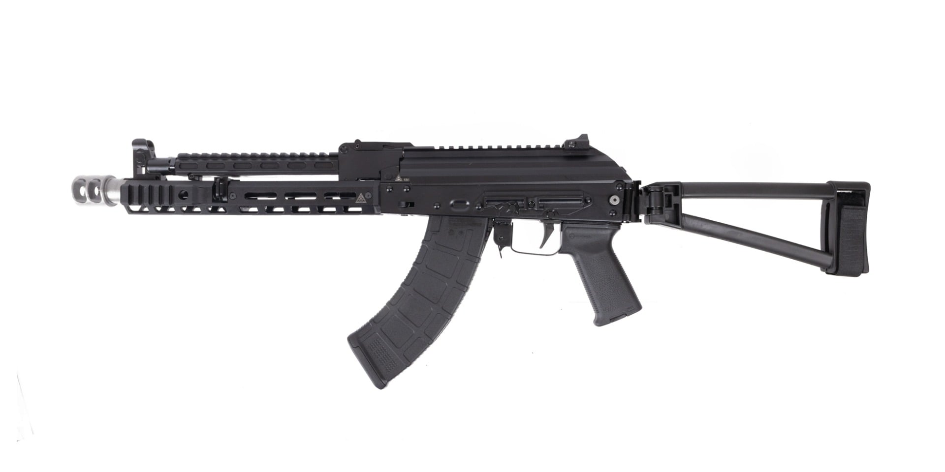 PSA AK-104 Triangle Side Folding Pistol with Triangle Brace, Soviet Arms 10" Rail & Gas Tube, ALG Trigger, Hinged Dust Cover, and SA-2 Brake