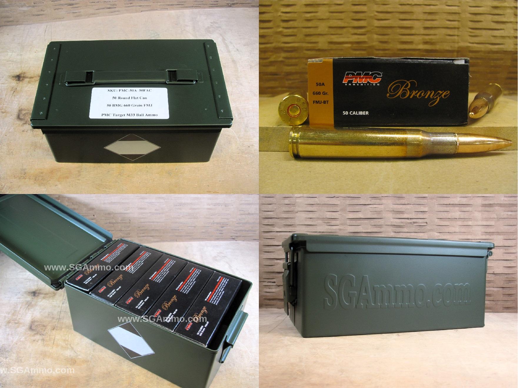 50 Round Flat Can – 50 BMG PMC Target 660 Grain FMJ M33 Ball Ammo – 50A – Packed in Metal Canister
