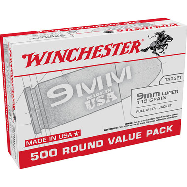 Winchester 9mm 115 Grain Full Metal Jacket (FMJ) Ammo