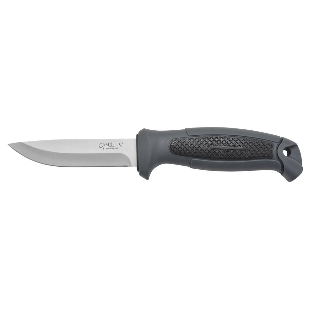 Camillus Felix Fixed Blade Drop Point Knife and Fire Starter, Black - CAM-19619