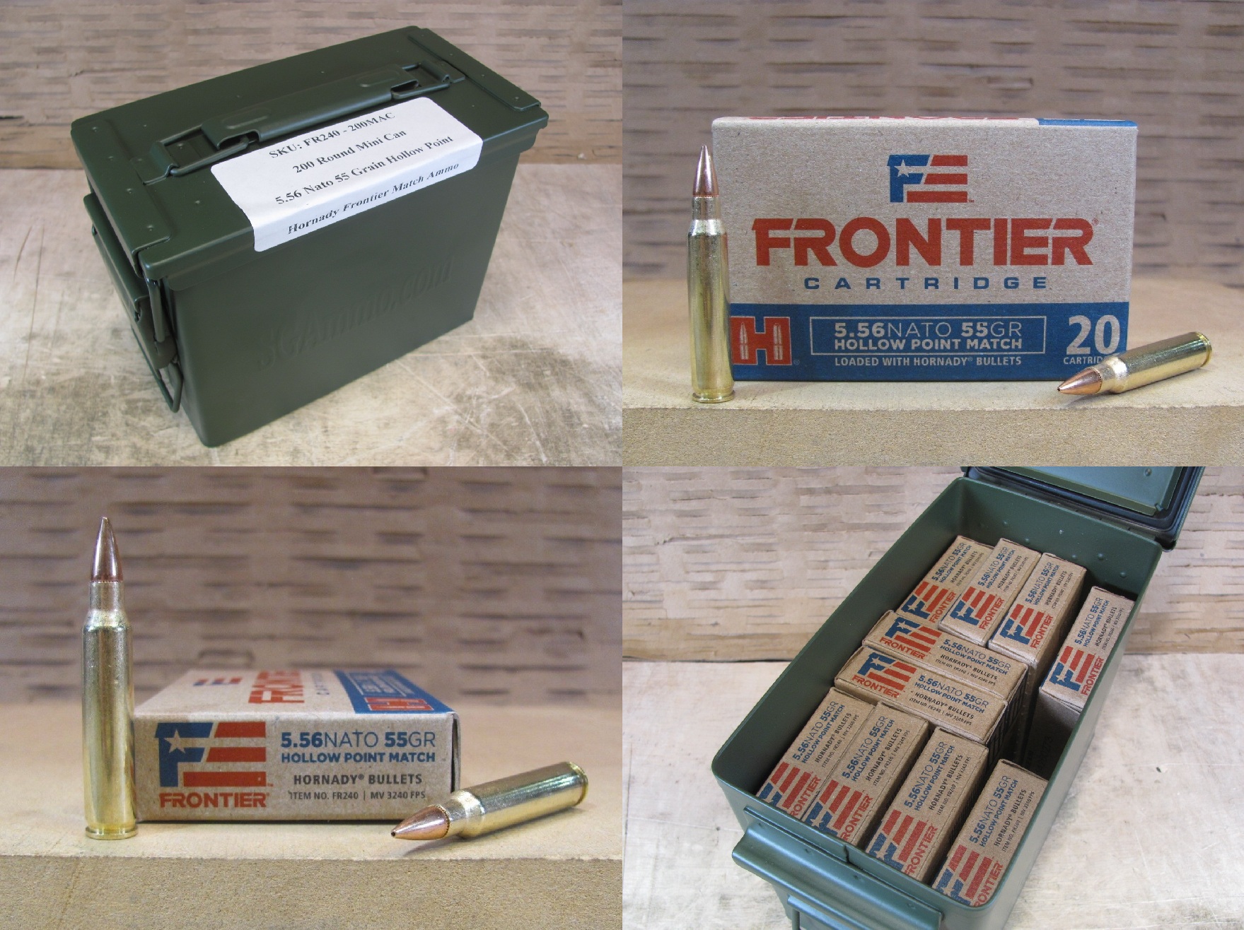 200 Round Can – 5.56 NATO 55 Grain Hollow Point Match Hornady Frontier Ammo – FR240 – Packed in Mini Canister