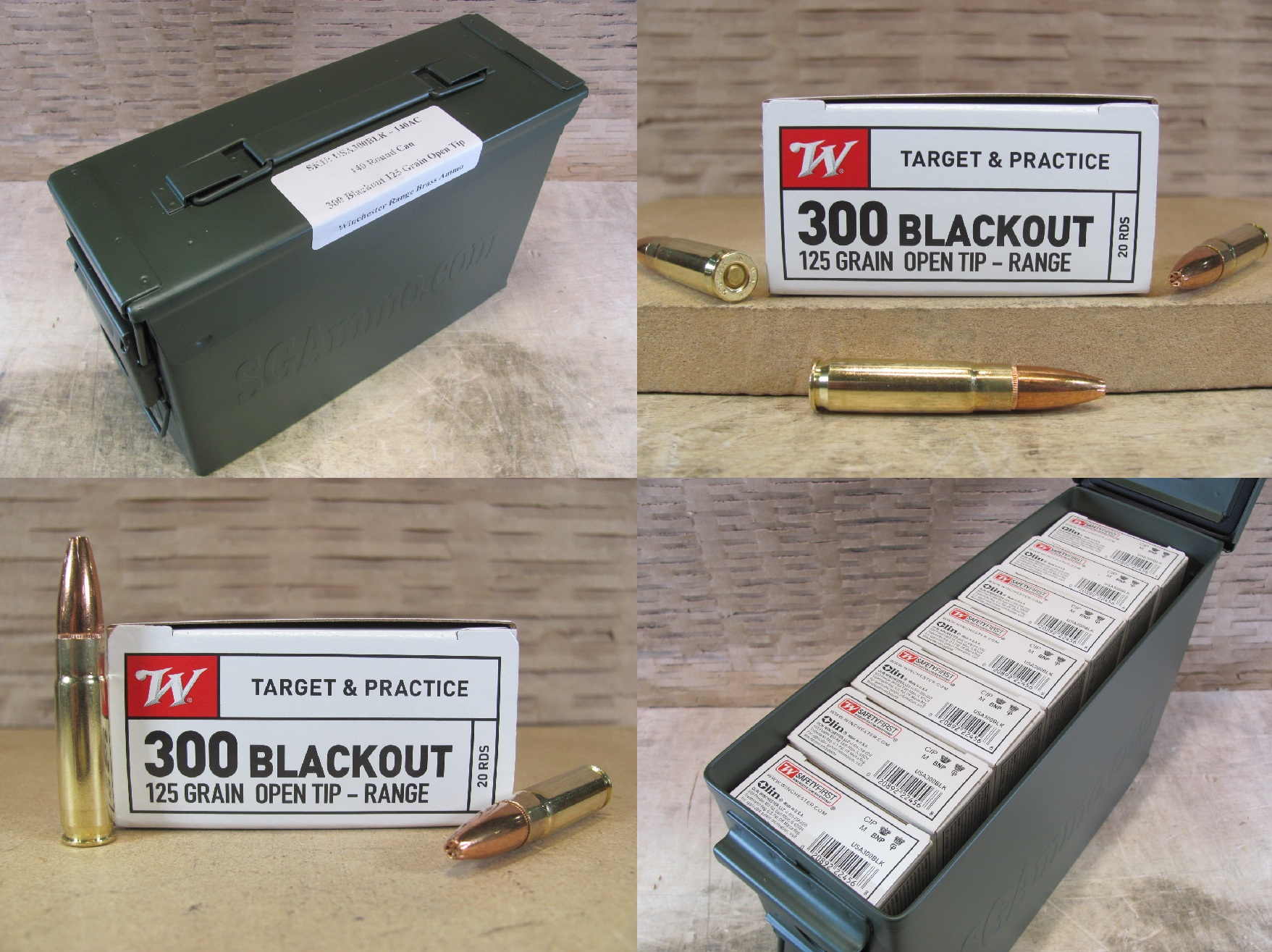 140 Round Can – 300 Blackout 125 Grain Open Tip Range Ammo by Winchester – USA300BLK – Packed in M19A1 Canister