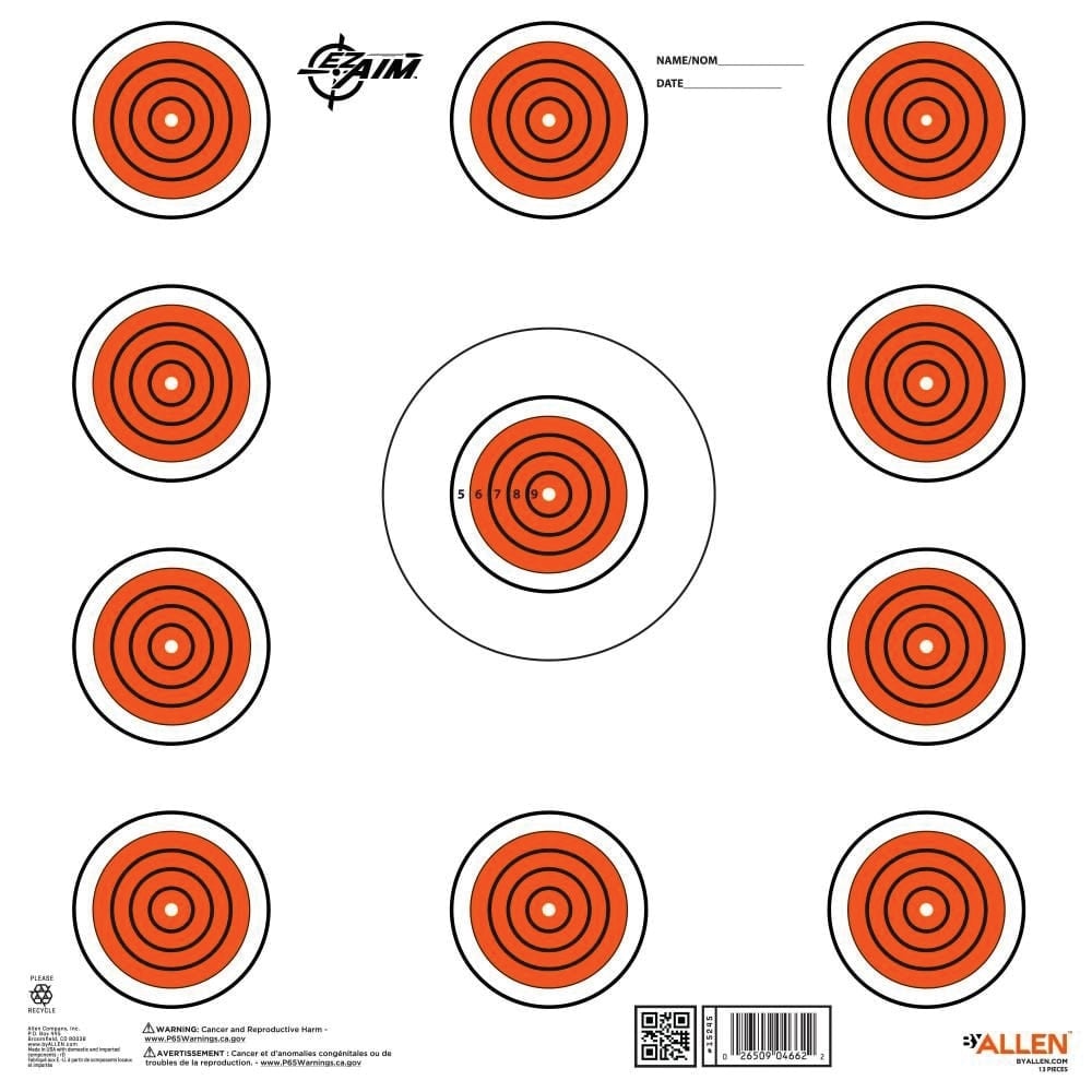 EZ Aim Indoor Square 11-Spot Target, Orange/White, 13 Pack - Indoor Shooting Range Targets - 15245