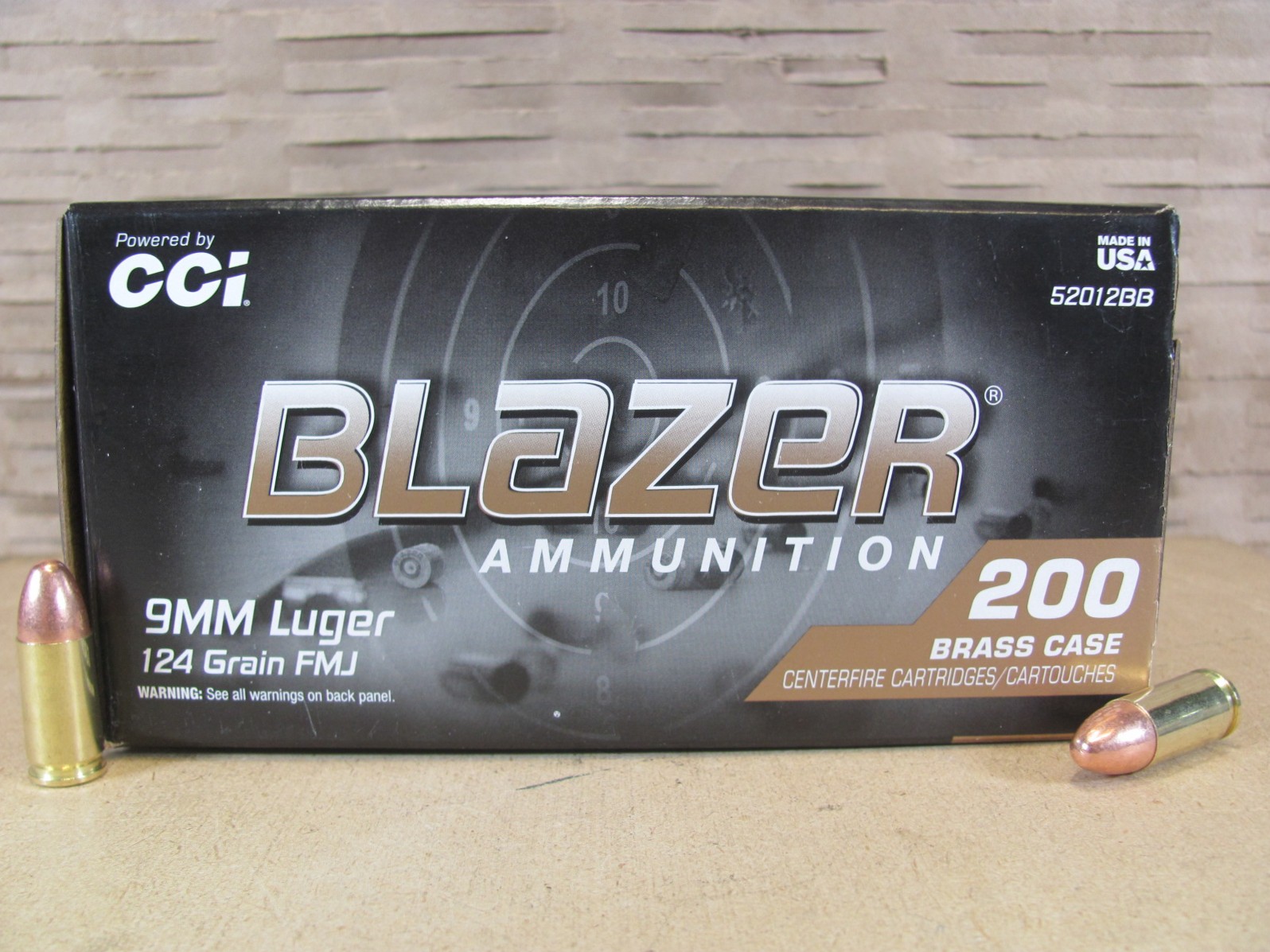 1000 Round Case – 9mm Luger CCI Blazer Brass 124 Grain FMJ Ammo – 52012BB