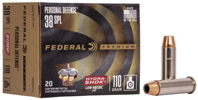 Federal Premium Personal Defense Hydra-Shok Low Recoil 38 Special 110 Grain Jacketed Hollow Point Pistol Ammo 20 Rounds PD38HS3