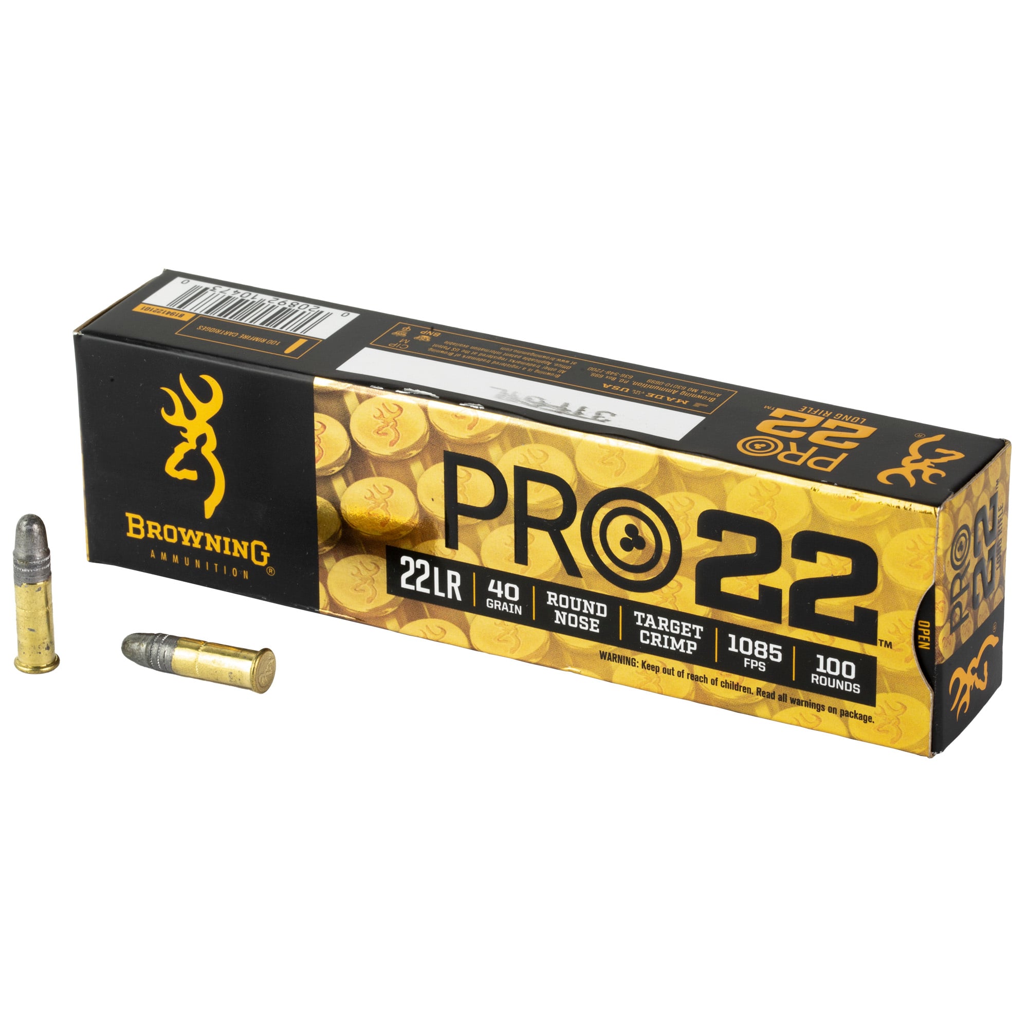 Browning Rimfire .22LR Ammunition, 100 Rounds Lead Round Nose 40Gr - B194122101