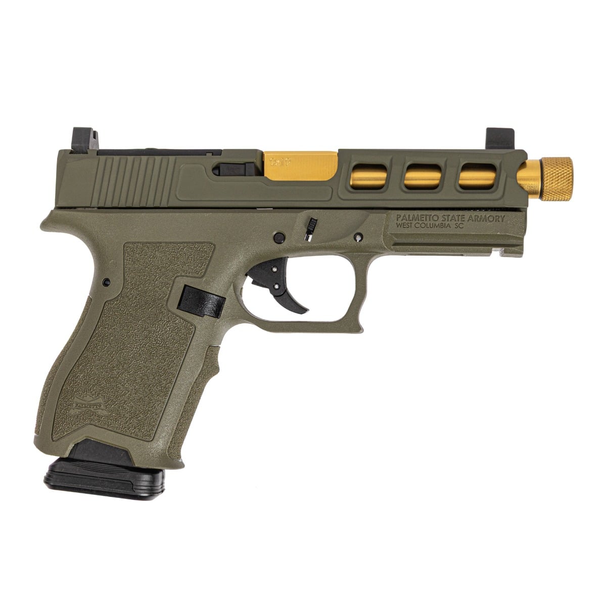 PSA Dagger Compact 9mm Pistol With SW3 ECC RMR Slide & Gold TiN Threaded Barrel, Sniper Green