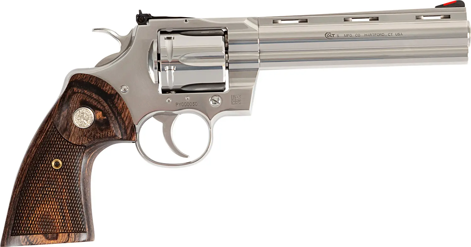 Colt Mfg PYTHONSP6WTS Python 38 Special/357 Mag 6 Shot 6" Stainless Vent Recessed Target/Vent Rib Barrel, Cylinder Frame, Walnut w/Colt Medallion Grip