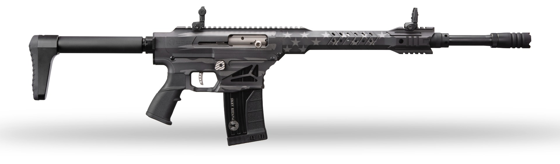 Panzer MAG12 Tactical 12 Gauge 19.75" 5rd Shotgun, Black/Tungsten Flag - PAMAG12TSBTUSFC