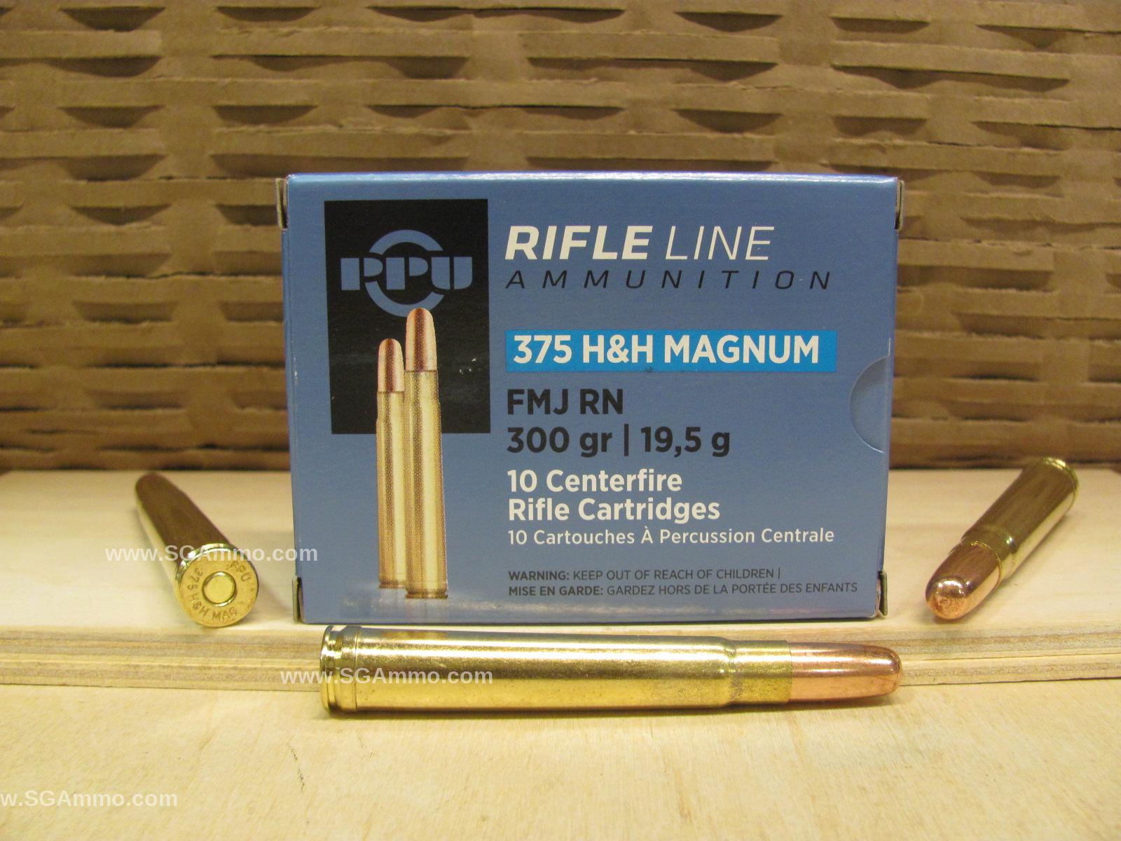 10 Round Box – 375 H&H Magnum 300 Grain FMJ RN Prvi Partizan Rifle Line Ammo – PP375F