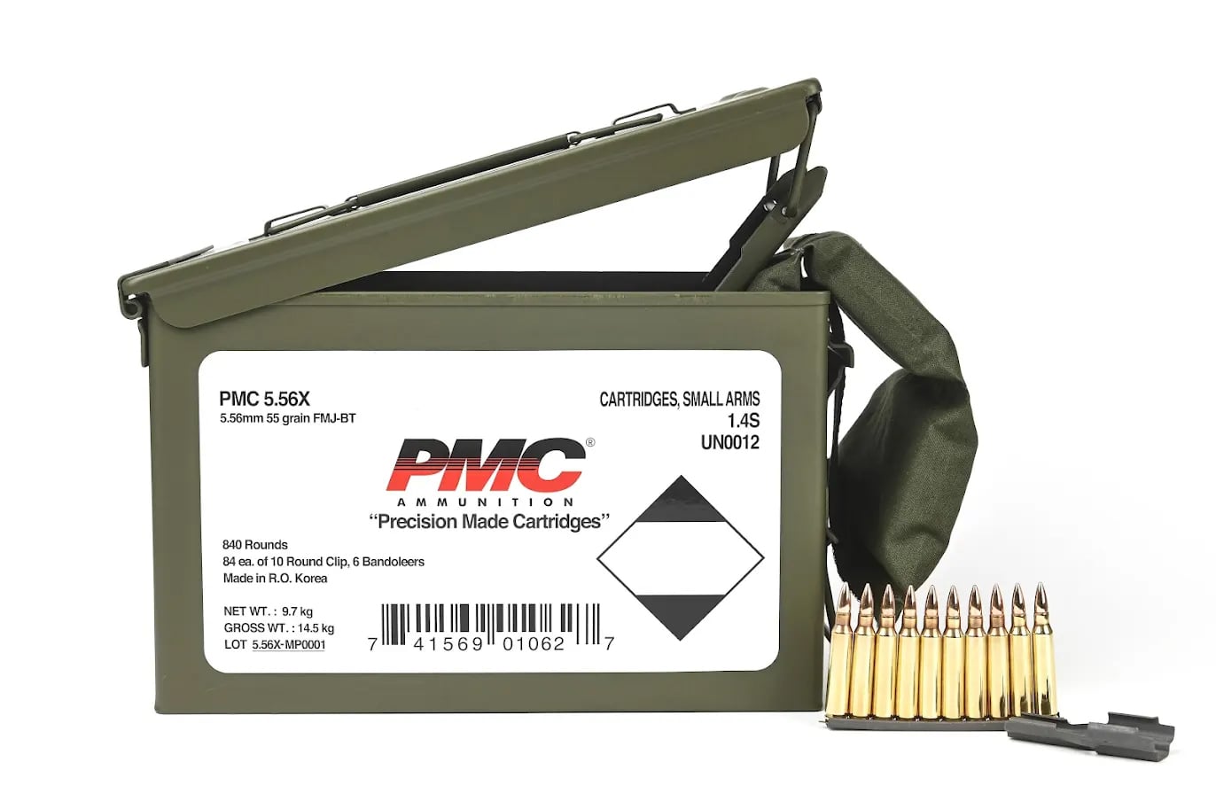 PMC X-Tac 5.56 NATO 55gr FMJBT 840rds w/ Bandoleer in M2A1 Ammo Can - 5.56X(M/B)