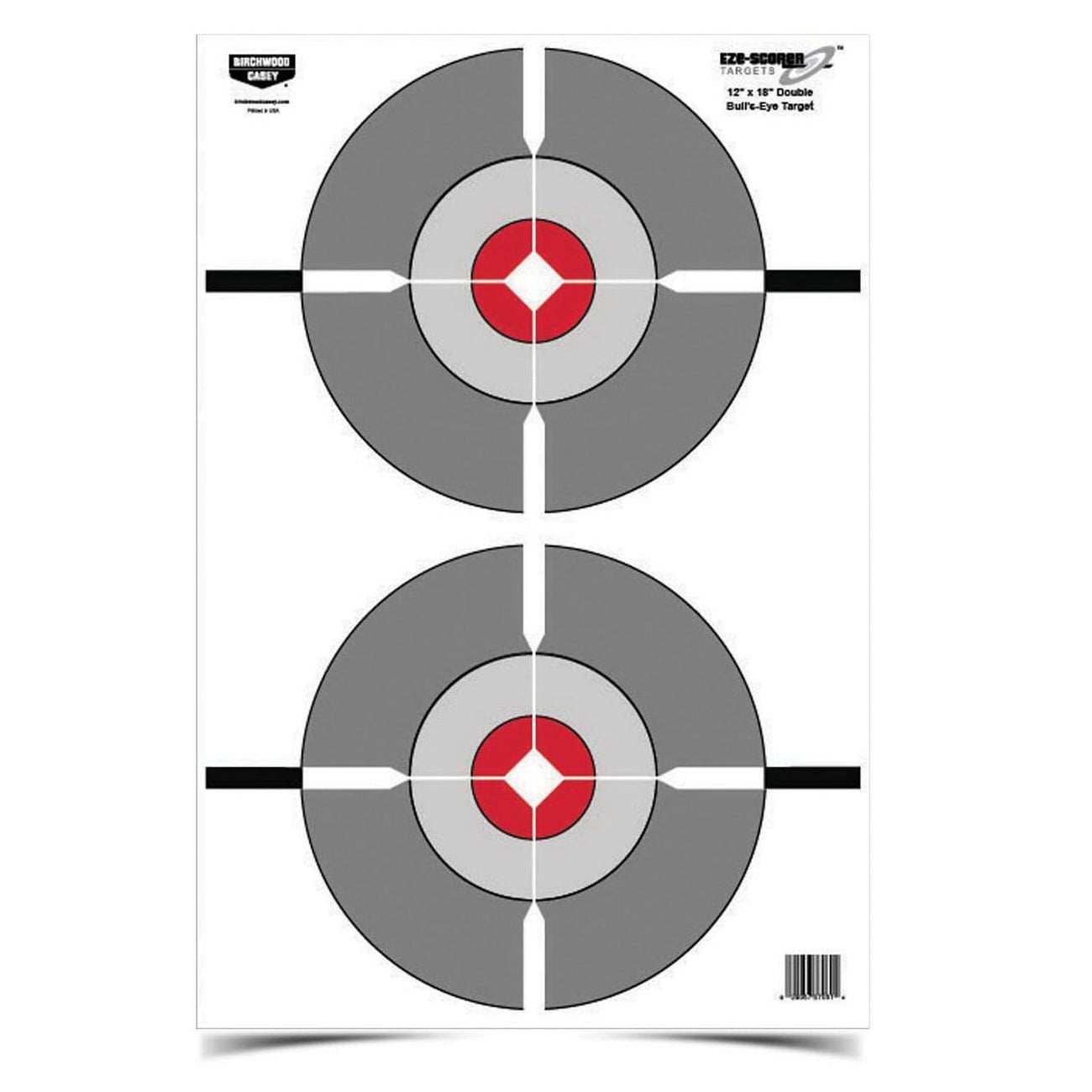 Birchwood Casey EZE-Scorer 12" x 18" Double Bullseye Target, Black/Gray/Red/White, 10/pack - 37207