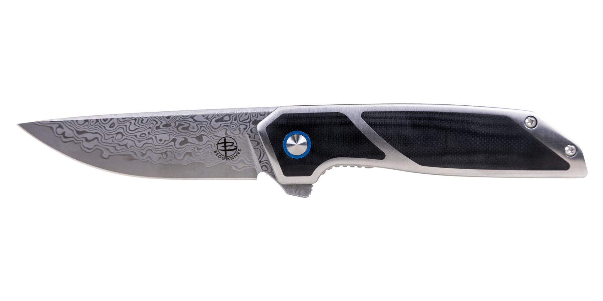 Begg Knives Diamici Damascus Folding Drop Point Knife, Black - BG015