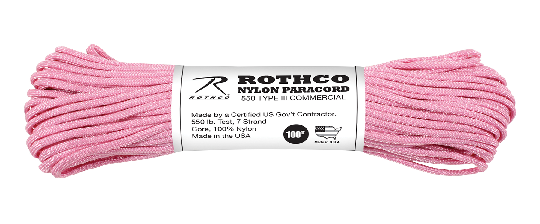 Rothco Nylon Paracord Type III 550 Lb - Rose Pink, 100