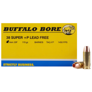 Buffalo Bore 38 Super +P Ammo 115 Grain Barnes TAC-XP Solid Hollow Point Lead Free Box of 20