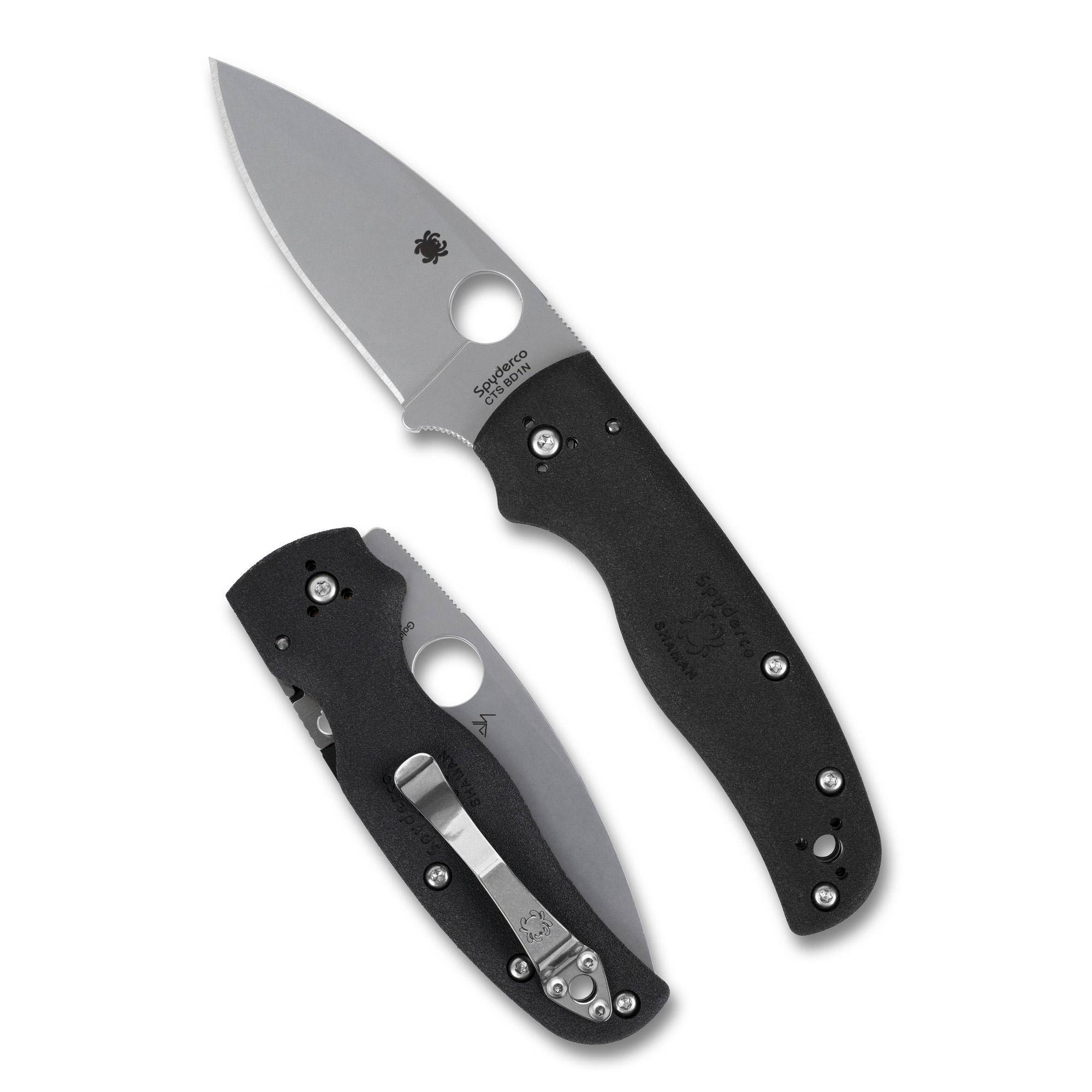 Spyderco Shaman Lightweight 3.58" Folding Knife - Black/Silver CTS BD1N Steel