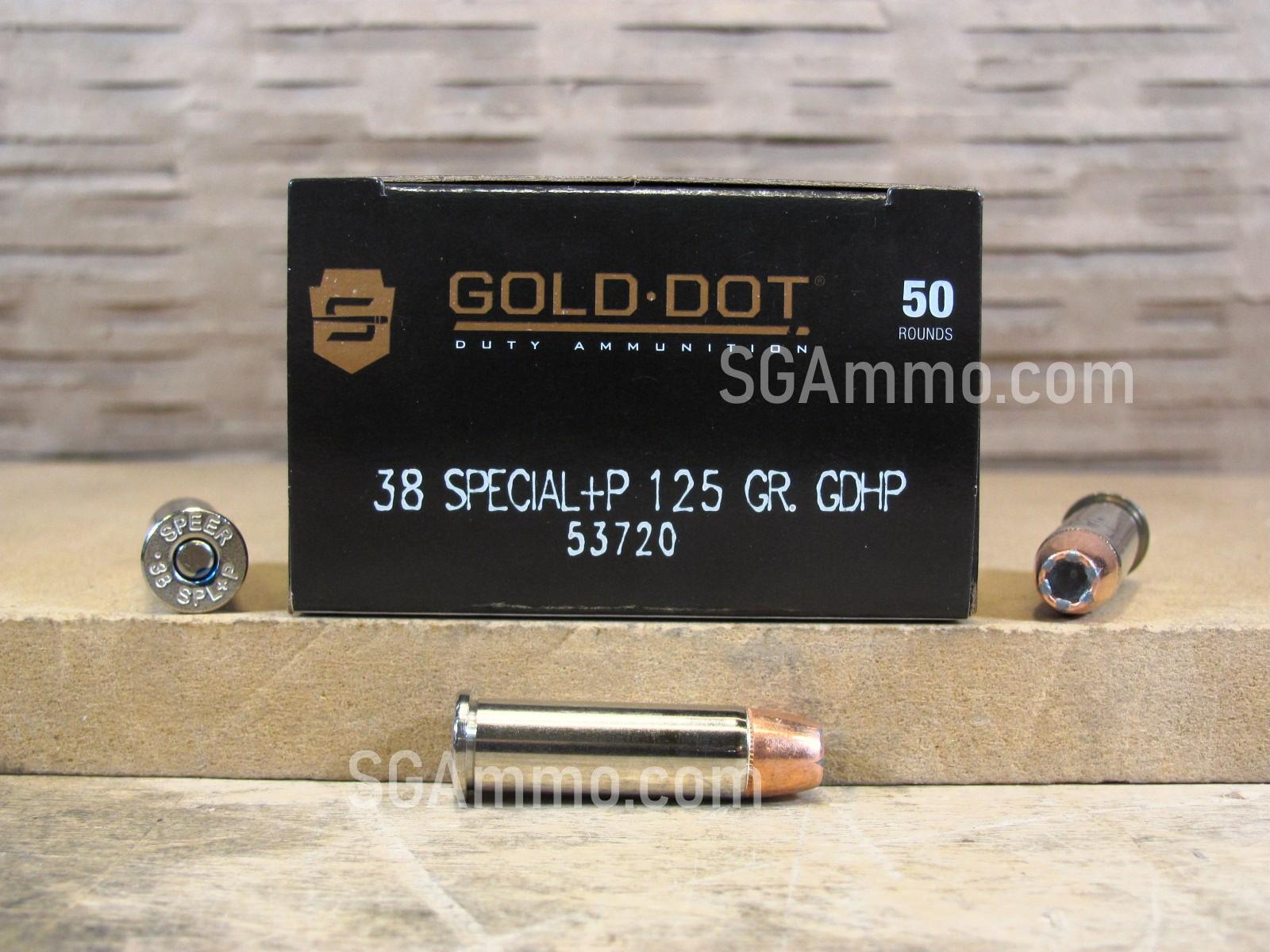 50 Round Box – 38 Special +P Speer Gold Dot 125 Grain Gold Dot Hollow Point GDHP Ammo – 53720