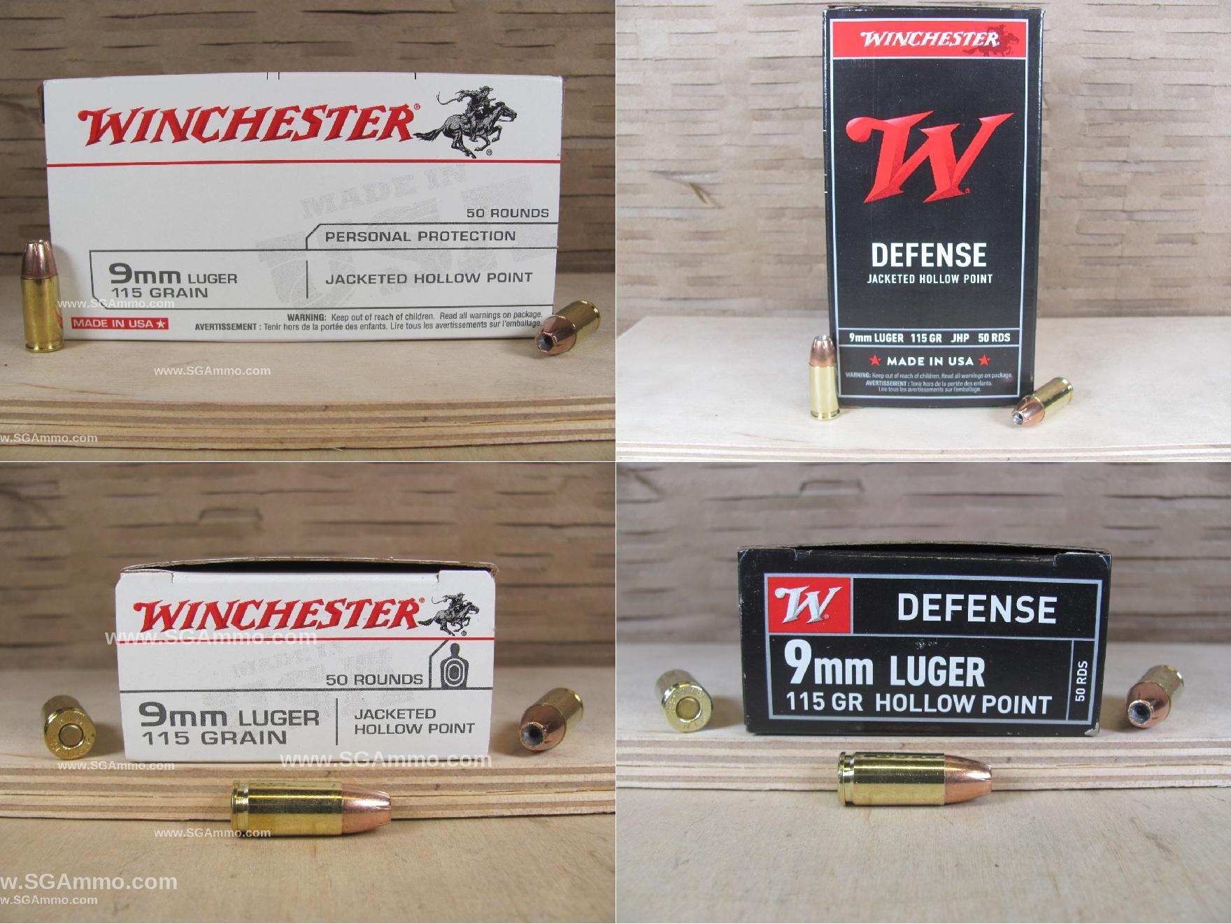 500 Round Case – 9mm Luger 115 Grain Jacketed Hollow Point Winchester Ammo – USA9JHP