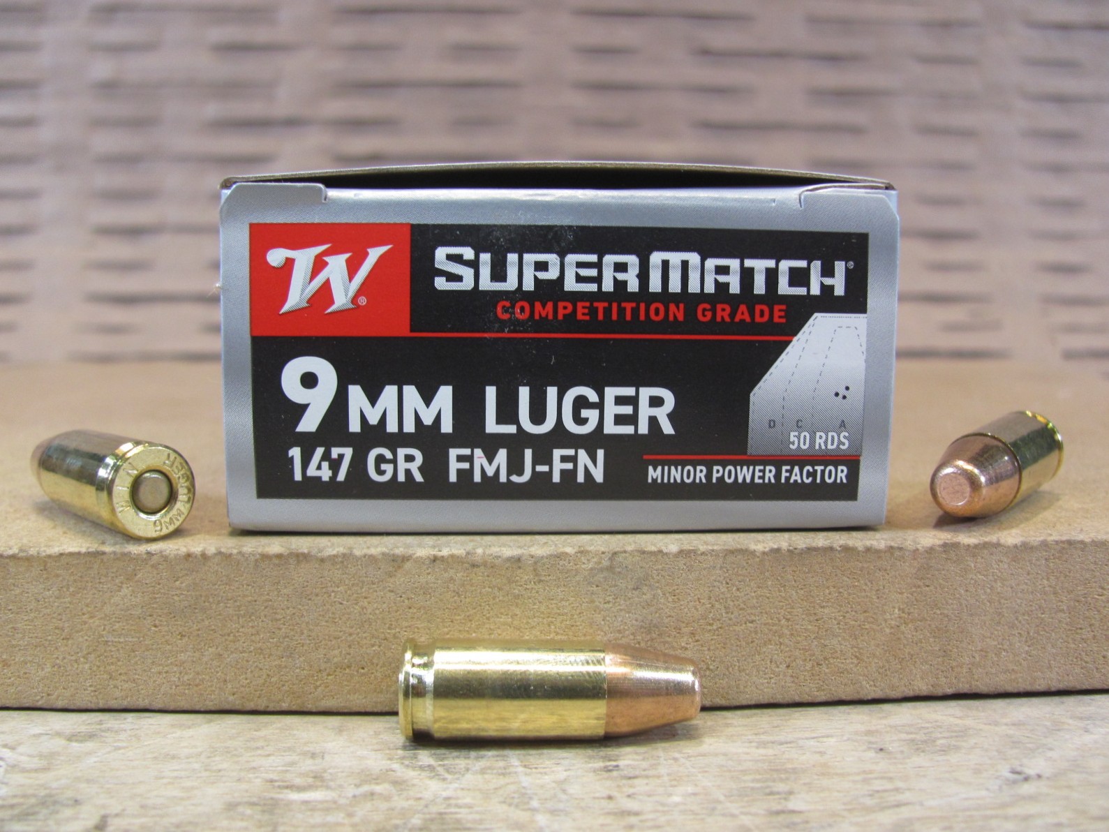 50 Round Box – 9mm Luger 147 Grain FMJ Winchester Super Match Competition Grade Flat Nose Ammo – SM9FN147