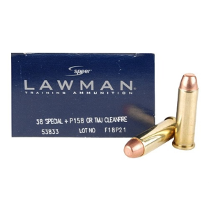 Speer Lawman Cleanfire 38 Special +P Ammo 158 Grain Full Metal Jacket Box of 50
