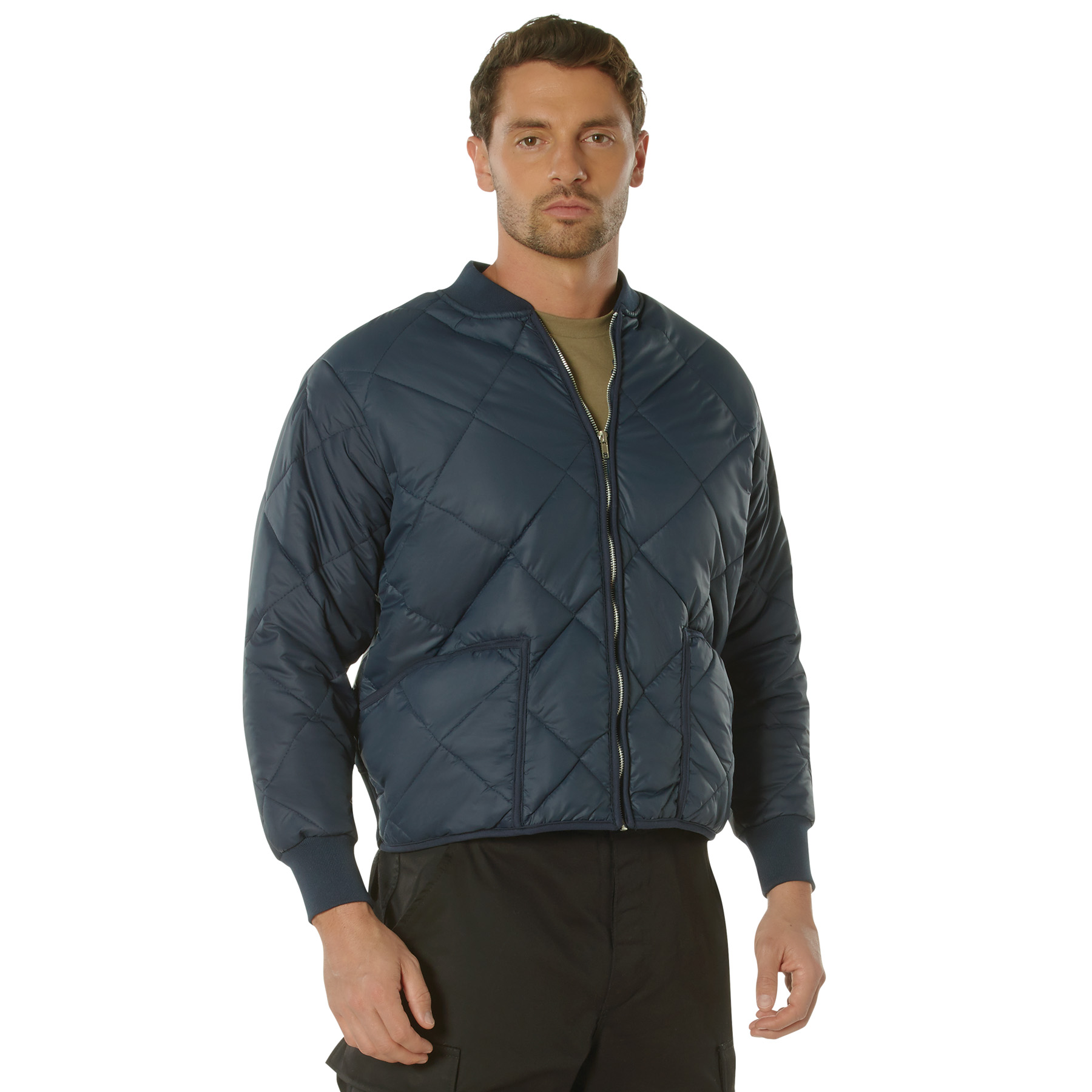 Rothco Diamond Quilted Nylon Flight Jacket - Navy Blue, Large