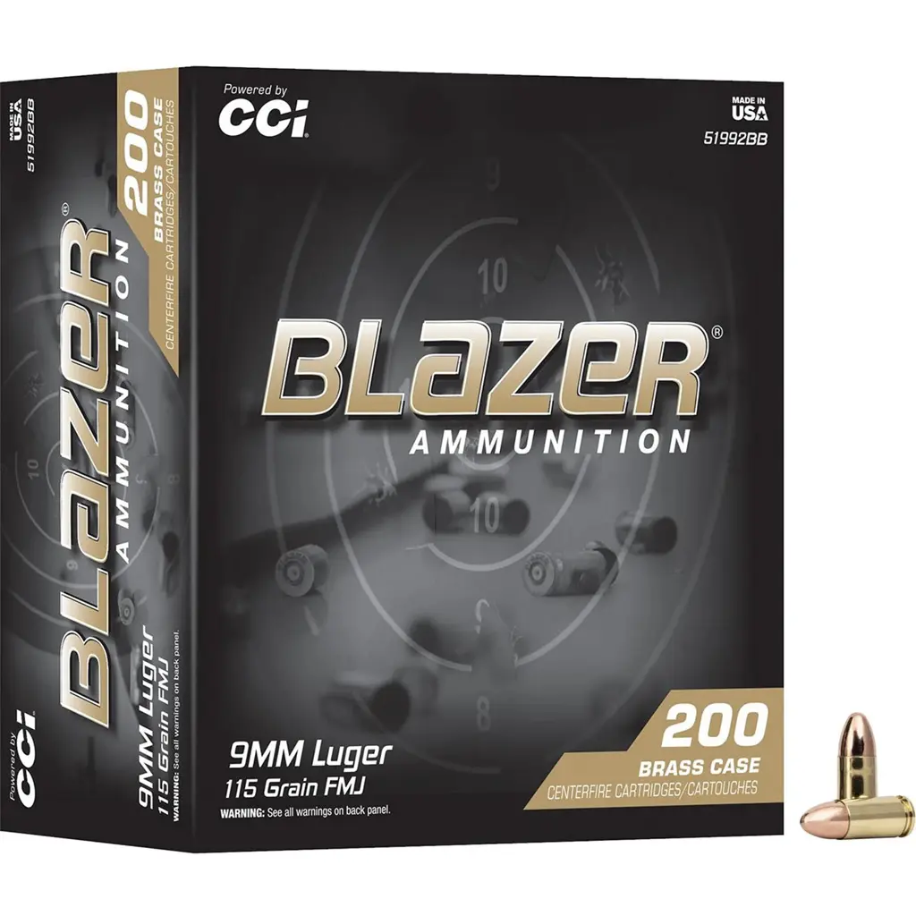 CCI Blazer Brass Pistol Ammo 9mm Luger 115gr. FMJ 200 rd.