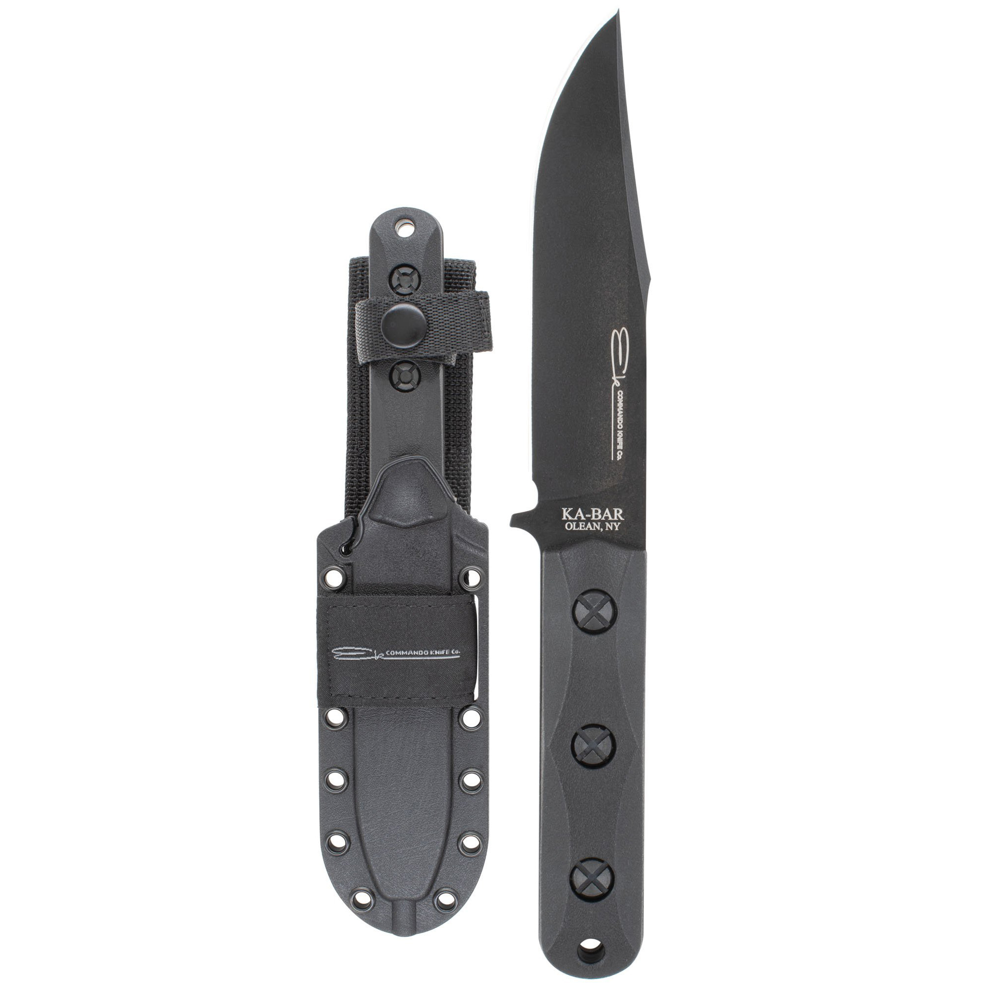 KA-BAR EK Short Clip Point 4.25" Clip Point Fixed Blade Knife, Black - EK50