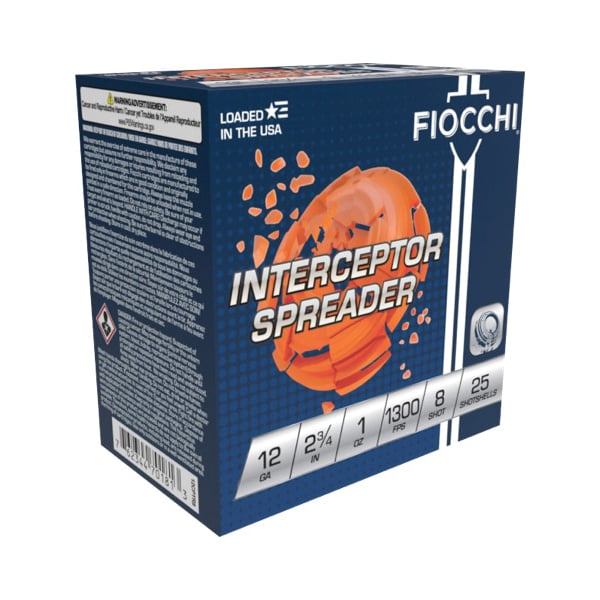 Fiocchi 12CPTR8 Exacta Target Interceptor Spreader 12Gauge 2.75″ 1oz 8Shot 25 Per Box/10 Case - No Credit Card Fees - Low, flat rate shipping