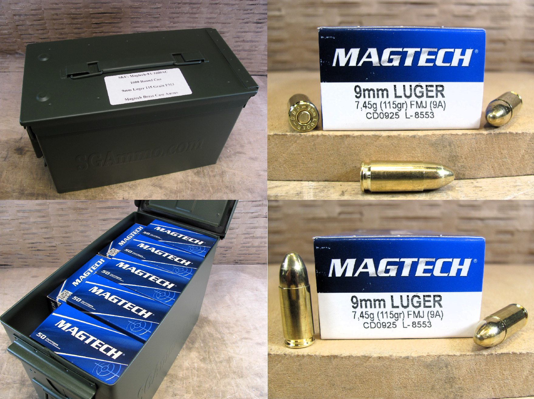 1600 Round Can – 9mm Luger 115 Grain FMJ Ammo by Magtech – 9A – Packed in M2A1 Canister