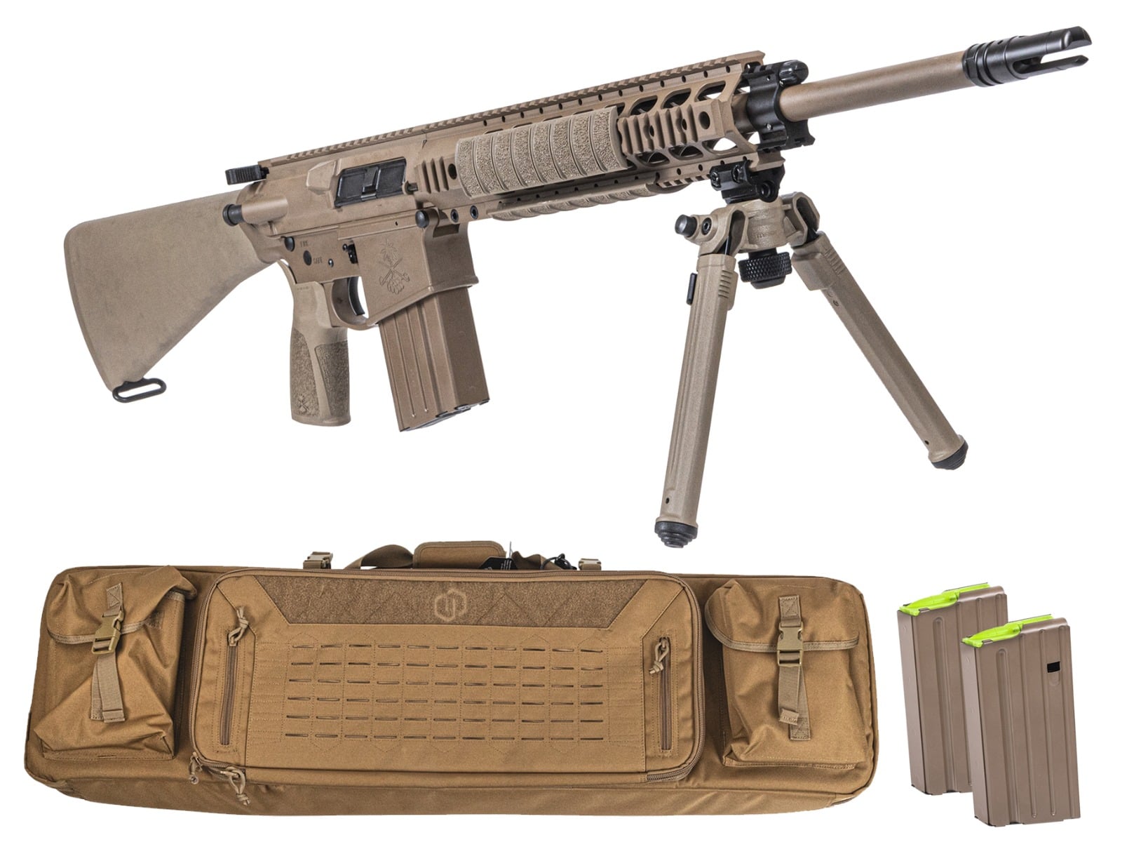 PSA Sabre AR-10 Rifle Forged 20" .308 w/ 12.5" Quad Rail, A1 Stock, Magpul Bi-Pod, 3 Mags, & Sabre Bag, FDE