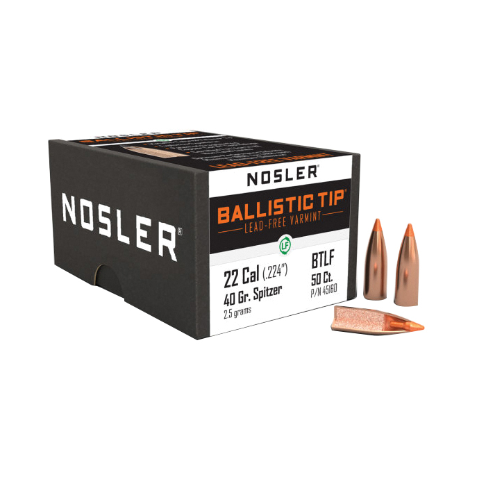 Nosler Ballistic Tip Lead-Free .22 Cal BTCJ Rifle Bullet, 40 gr 0.224" 100rds