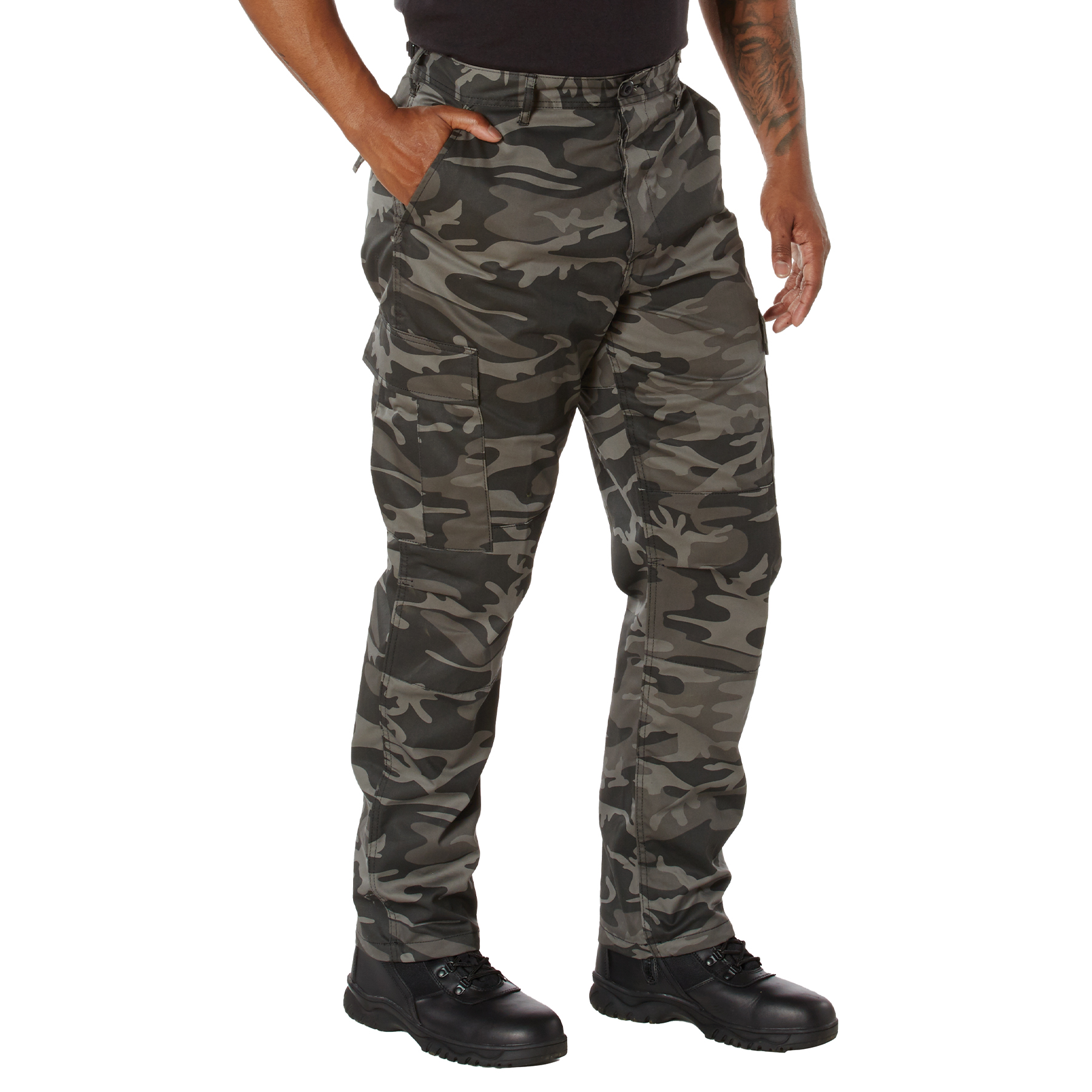Rothco Relaxed Fit Zipper Fly Bdu Pants - Black Camo, Medium