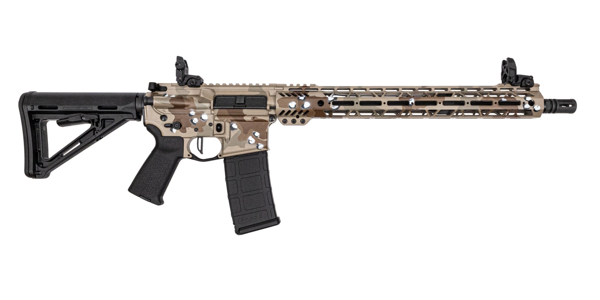 PSA Custom 16" Mid-Length Pencil 5.56 NATO 1/7 Nitride 15" LtWt Rifle W/ PSA Custom 3.5lb Flatbow FCG, Chocolate Chip