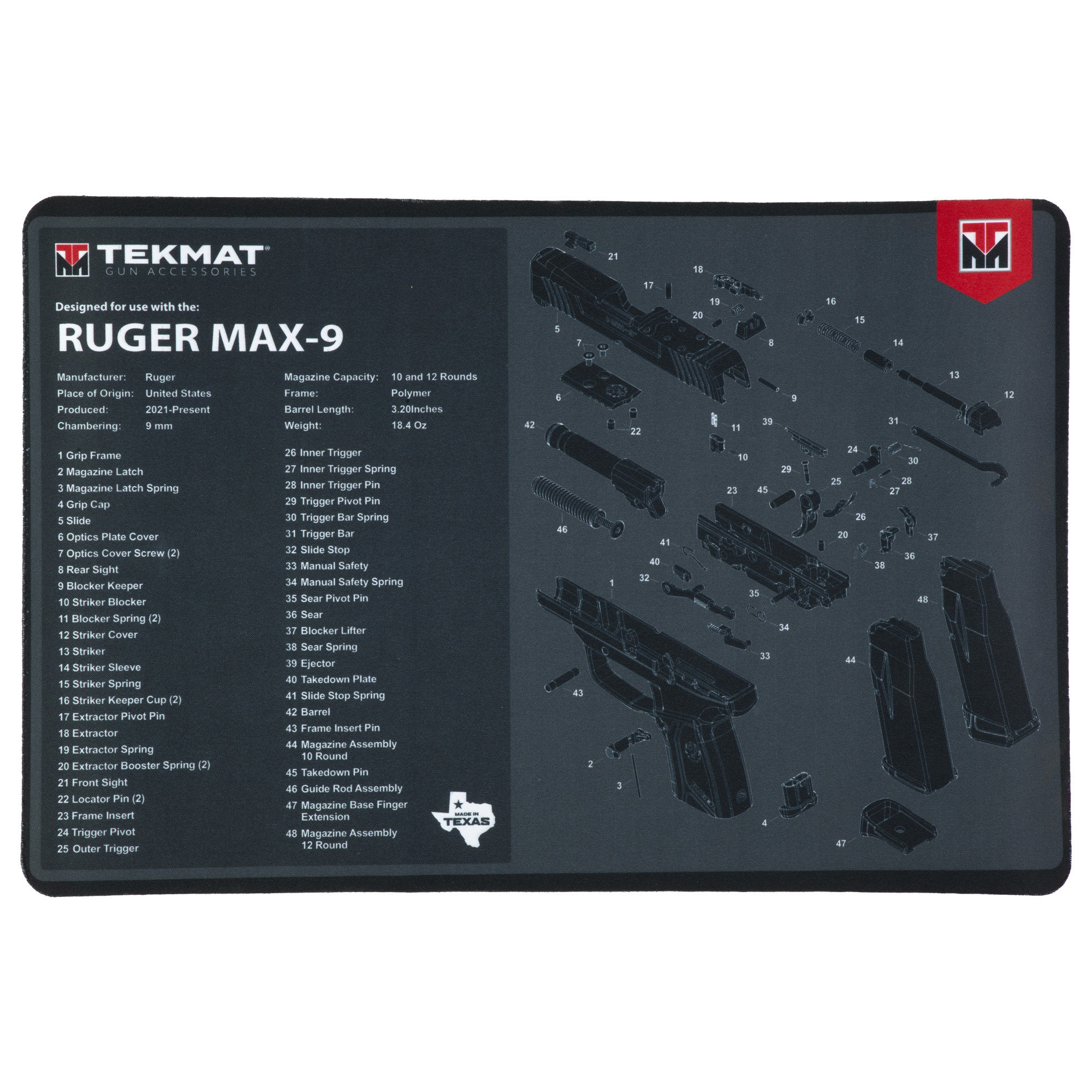 TekMat Cleaning Mat, Pistol Size, 11"x17", For Ruger Max 9, Black