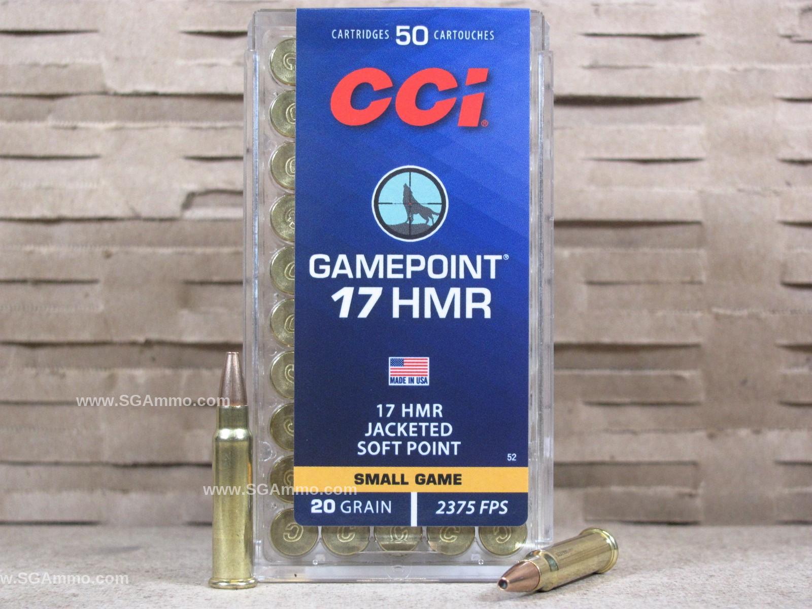 50 Round Box – 17 HMR 20 Grain CCI Gamepoint Ammo – 0052