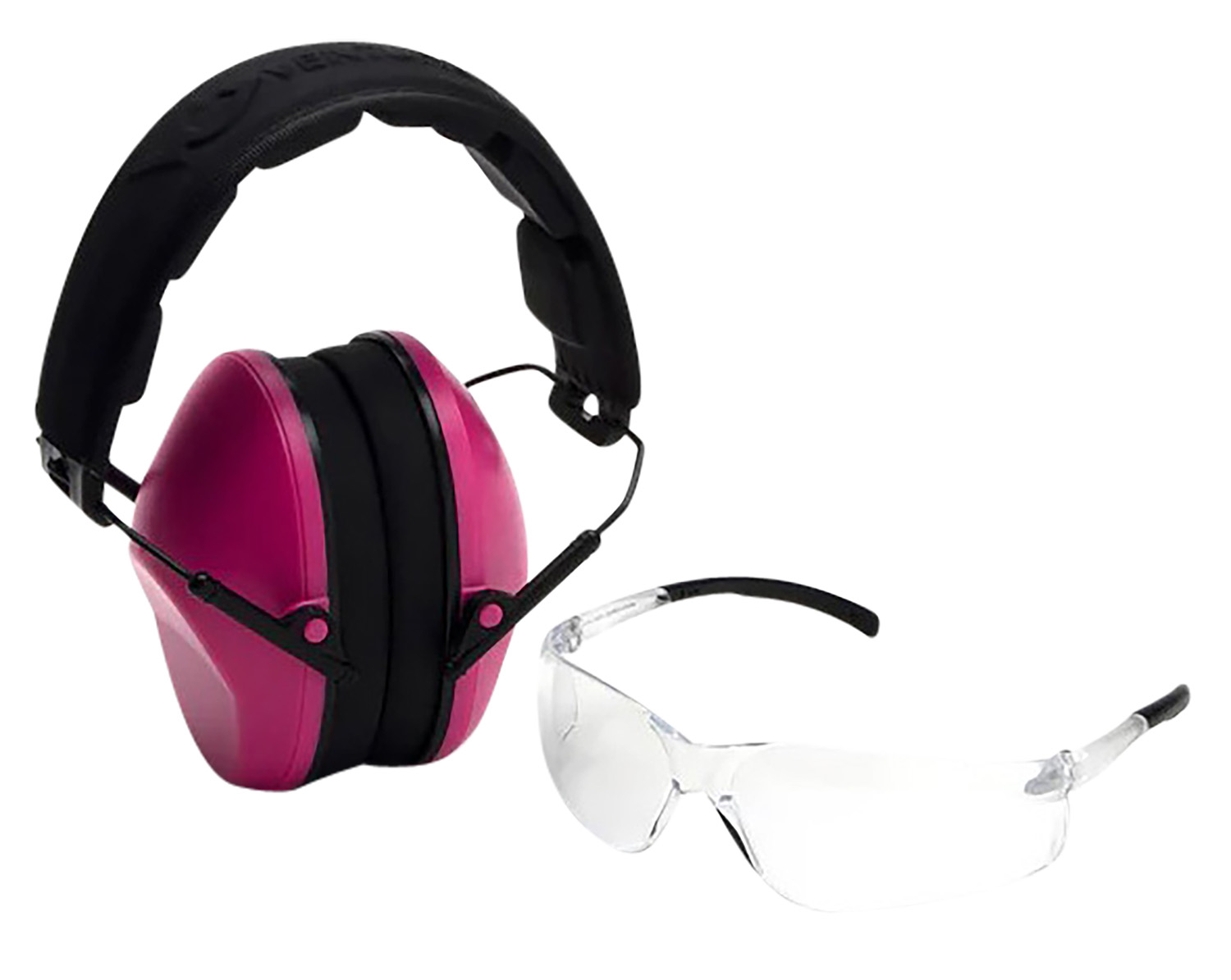 Venture Gear 24 dB Low-Profile Earmuffs and Eyewear Combo Kit, Pink/Clear - VGCOMBO210