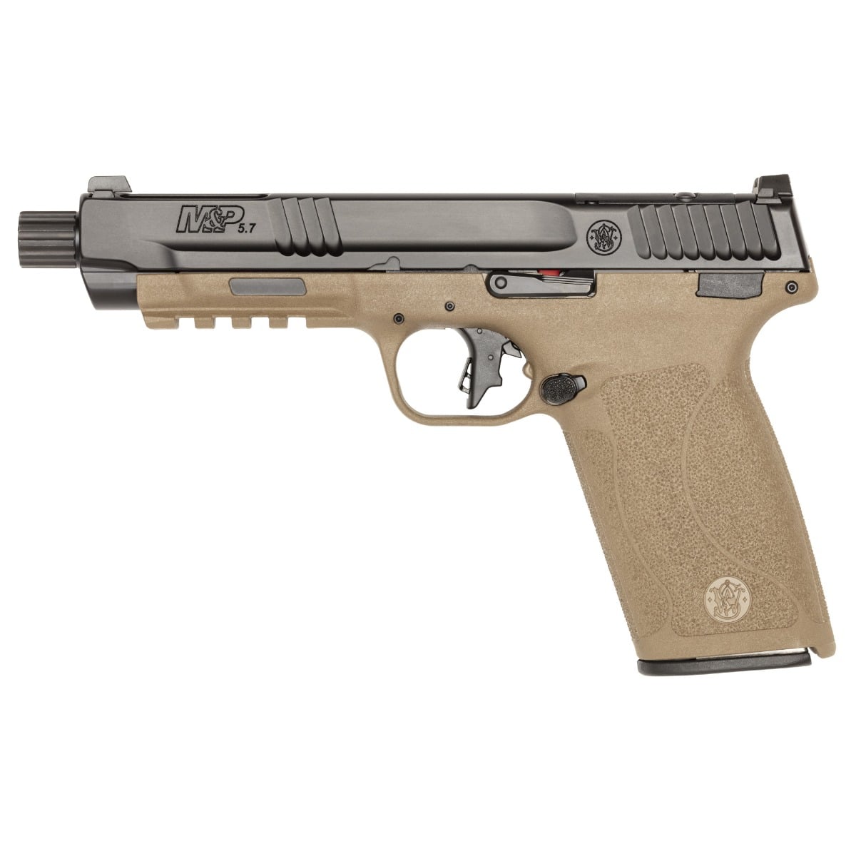SMITH AND WESSON M&P5.7 OR 5.7X28 5″ BK/FDE TB - No Credit Card Fees - Free Shipping
