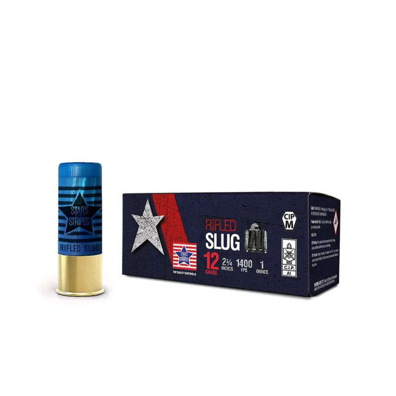 PPU Stars Stripes Rifled Slug Shotshells 12ga 2-3/4'' 1oz 1400fps Slug 10/ct
