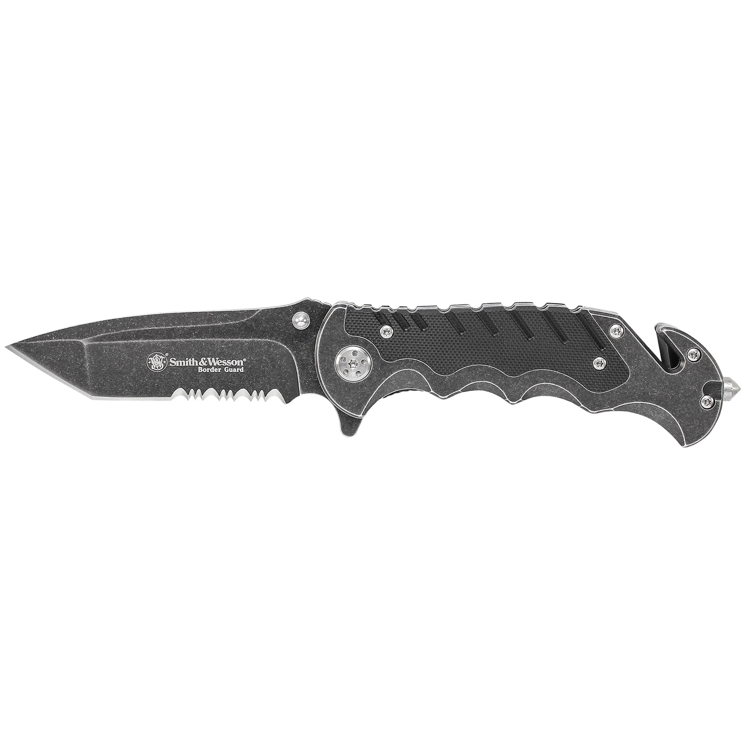 Smith & Wesson Border Guard Folding Drop Point Knife Serrated, Stonewashed - SWBG10SCP