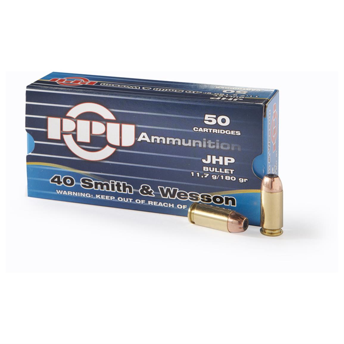 PPU Handgun Ammunition .40 S&W Auto 180 gr JHP 967 fps 50/ct - No Credit Card Fees - Low, flat rate shipping