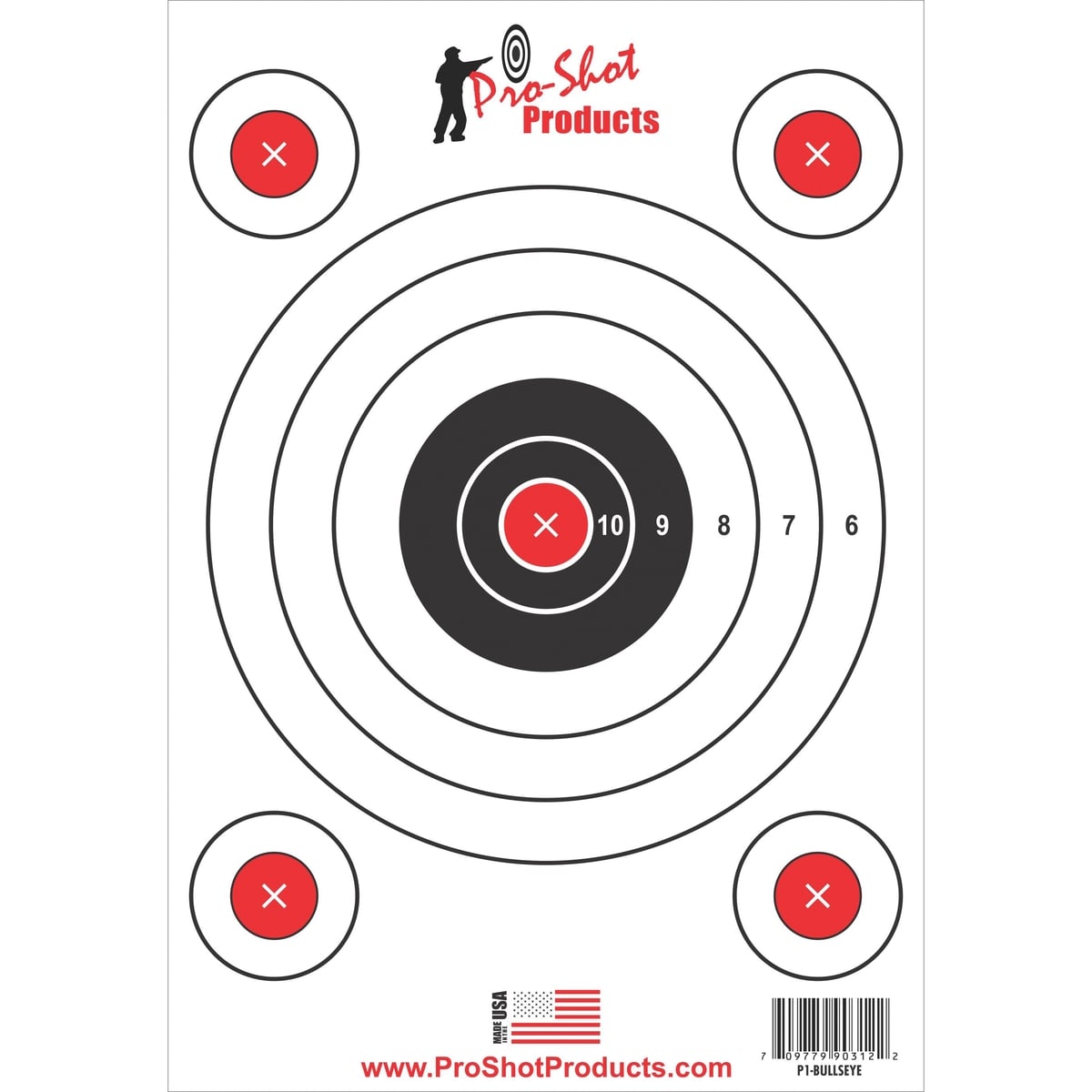 ProShot 5-Bullseye Target w/Adhesive Backing, Red/Black/White