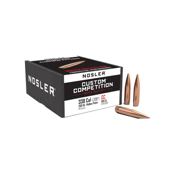 Nosler Custom Competition .338 Cal JHPBT Rifle Bullet, 250 gr 0.338" 100rds