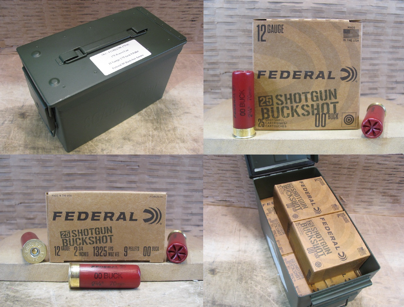 175 Round Can – 12 Gauge 2-3/4 Inch 9 Pellet 00 Buckshot 1325 FPS Federal Shotgun Ammo – F12BK2500 – Packed in M2A1 Canister