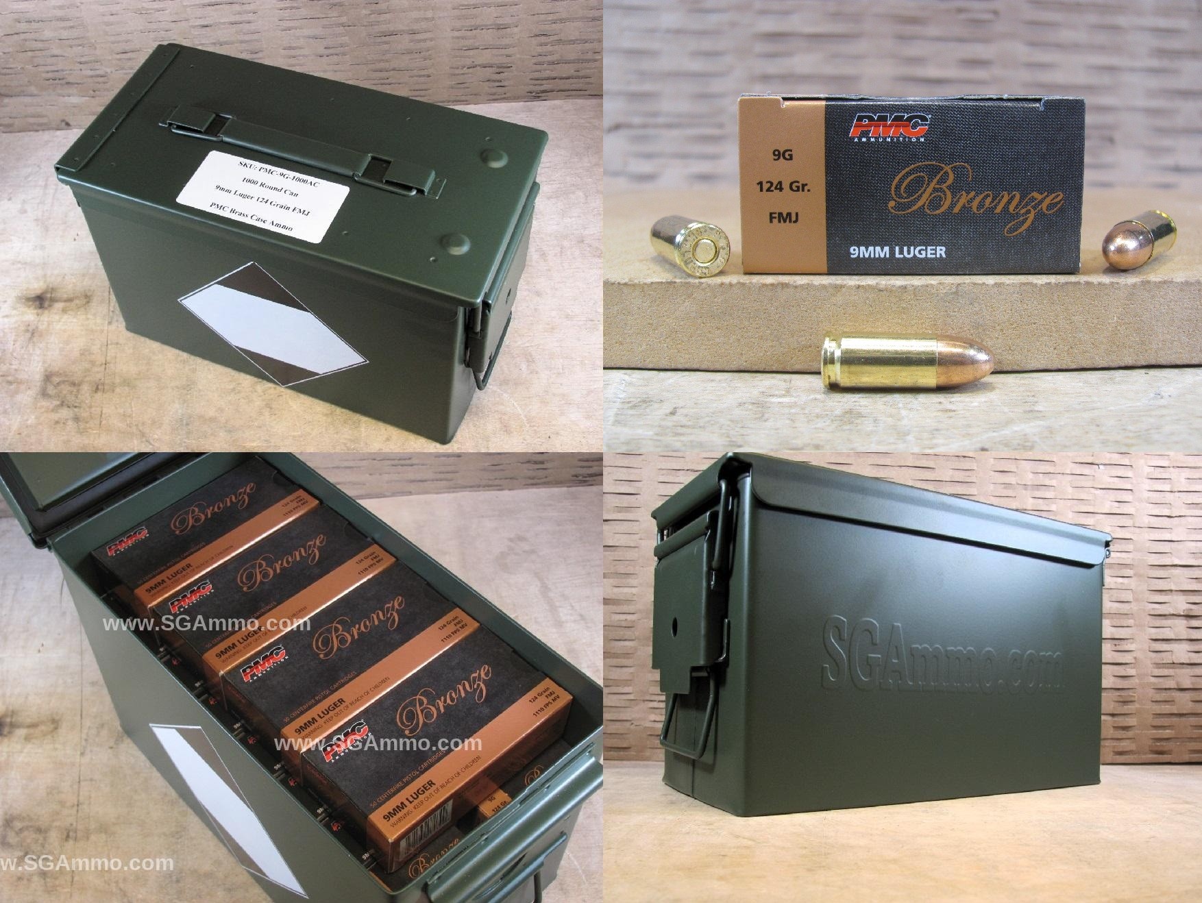 1000 Round Can – 9mm Luger 124 Grain FMJ PMC Ammo – 9G – Packed in M2A1 Canister