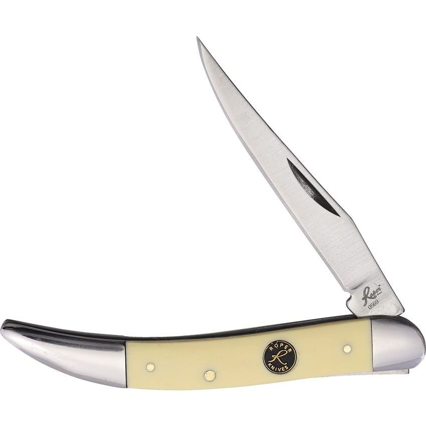 American Buffalo Knife & Tool Roper Pecos Large Toothpick Folding Knife Clip Point, Yellow