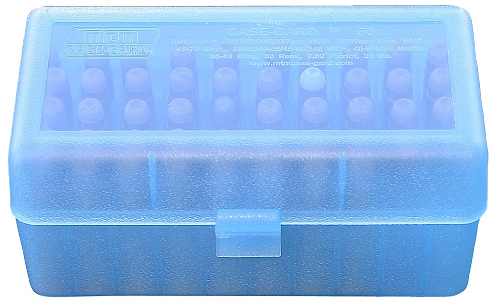 MTM Case Gard R-50 50 Round Ammo Box, 2.46" OAL, Clear Blue - RSLD5024