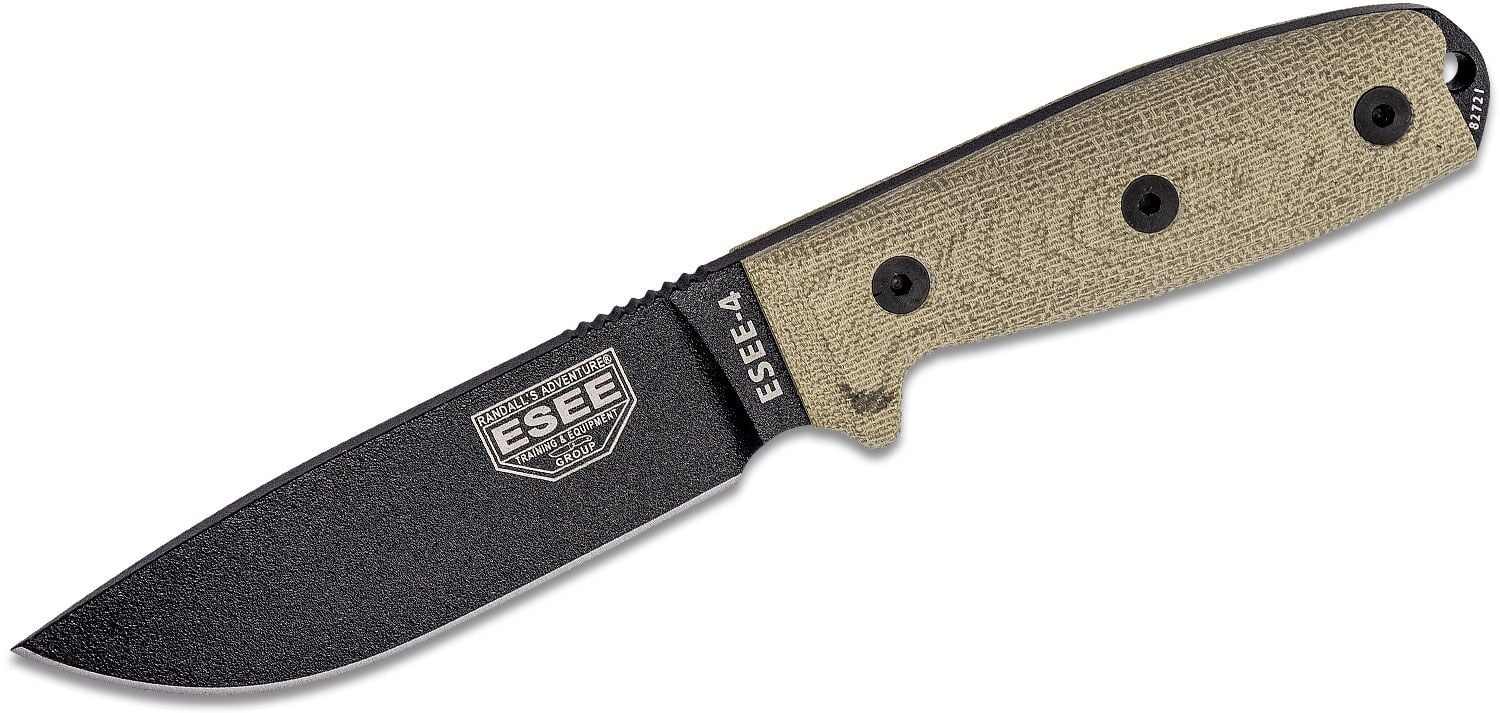 Esee Knives ESEE-4 black blade, green canvas micarta 3D handle, black sheath