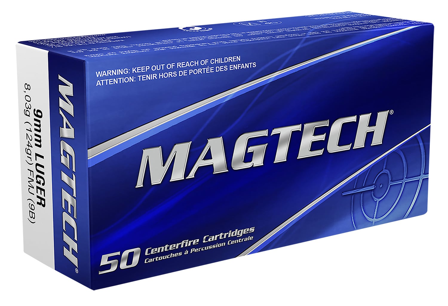 Magtech Range/Training 9mm 124 gr FMJ 50rds Handgun Ammo for Consistent Performance in Training - 9B